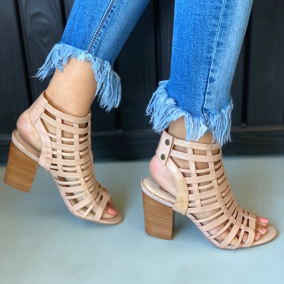 Genuine Leather Distressed Caged Strappy Sandal - Picture 3 of 4